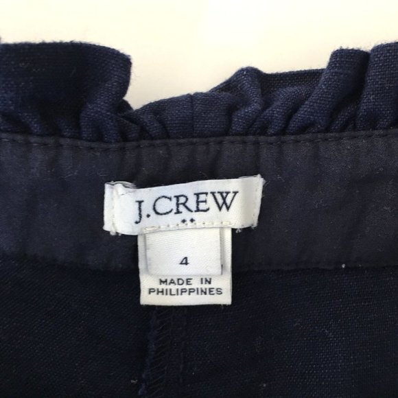 J. Crew Factory Navy Blue Ruffle High Rise Linen Blend Shorts Sz 4 - Picture 10 of 10